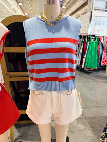 Red Blue Top w gold buttons