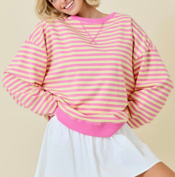 Pink/Yellow Striped Oversized Top