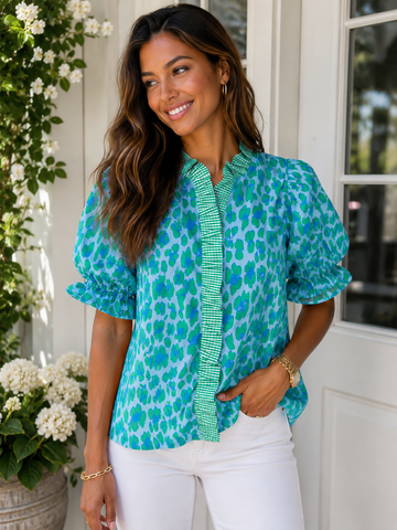 Green leopard top