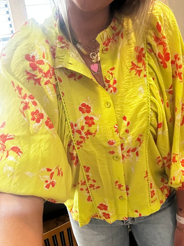 Electric Lime Floral Top