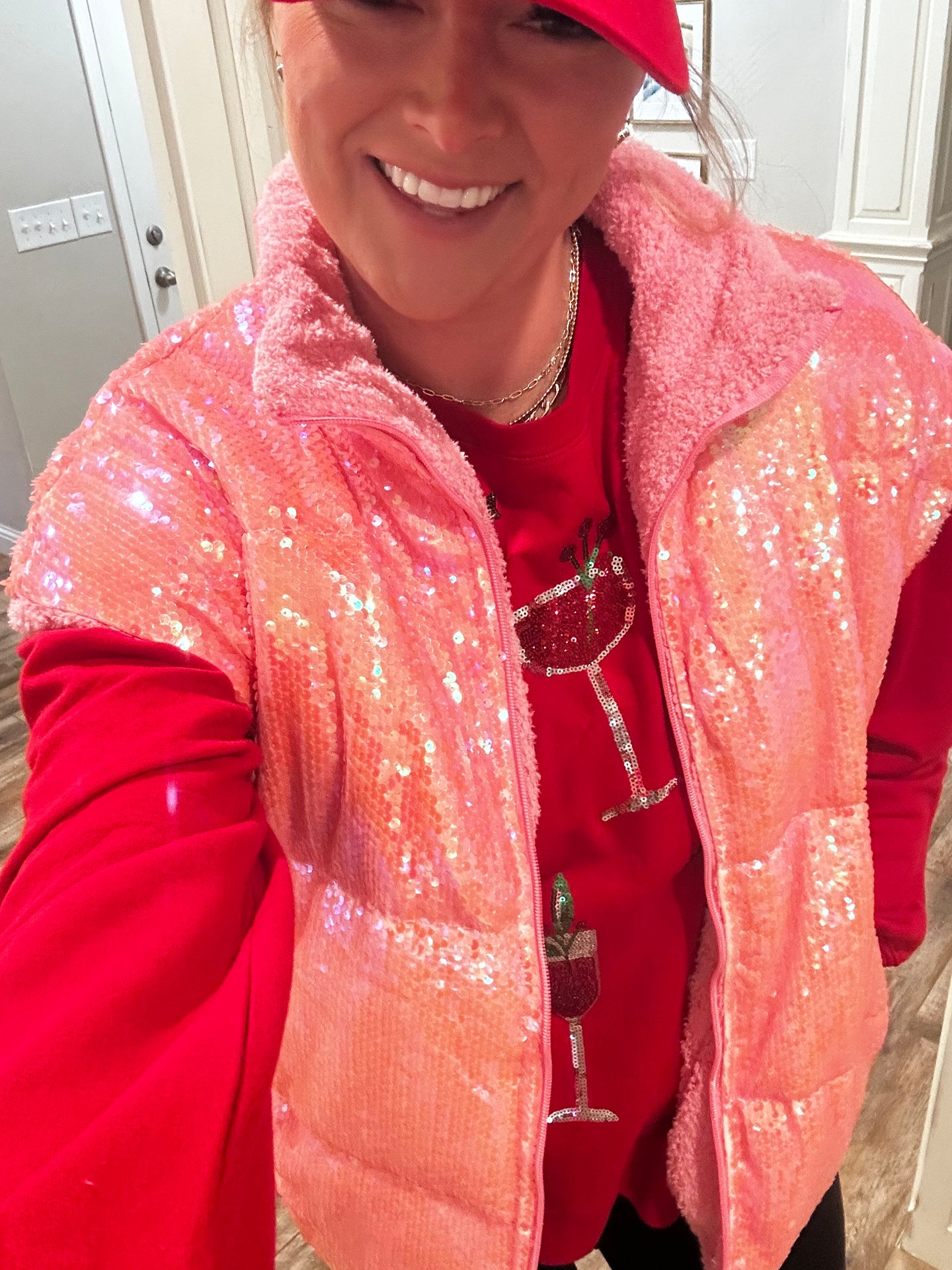 Pink Sequin Puffer Vest