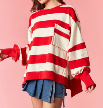 Red Striped Long Sleeve Top