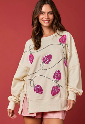 Pink Christmas Lights Pullover