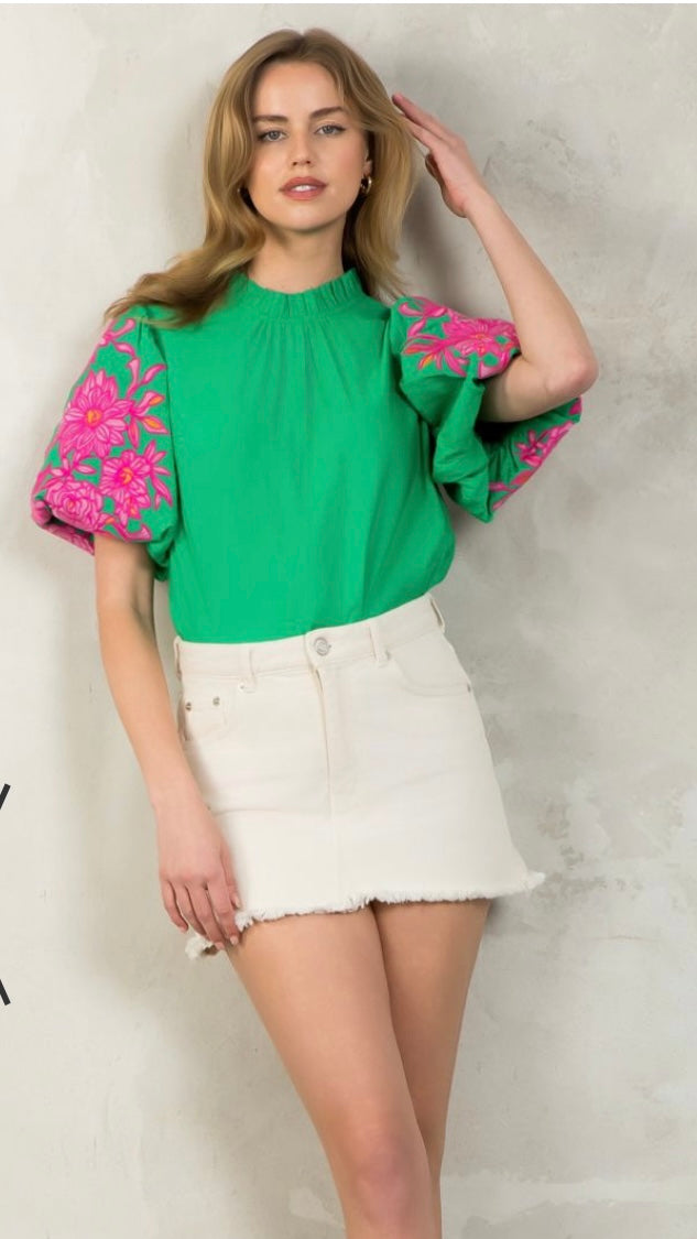 Green Embroidered Top