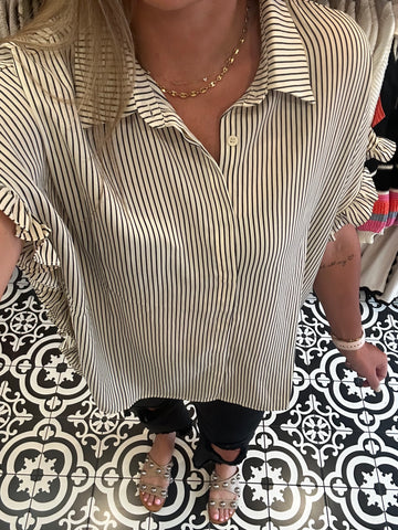 Striped Frilly Collared Top