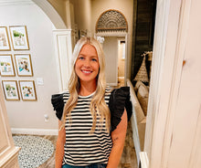Black striped ruffle top
