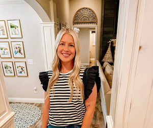 Black striped ruffle top