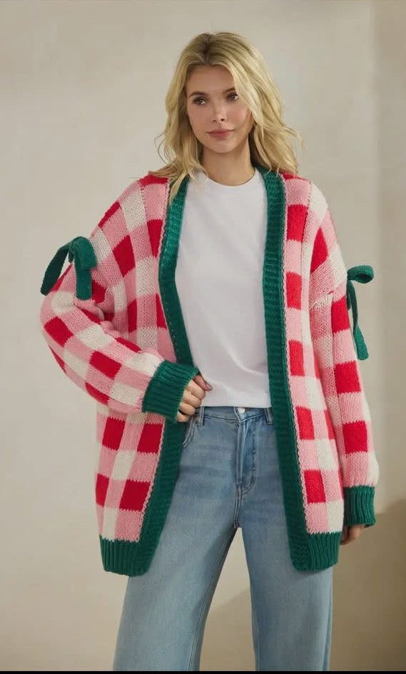 Checkered Bow Cardigan