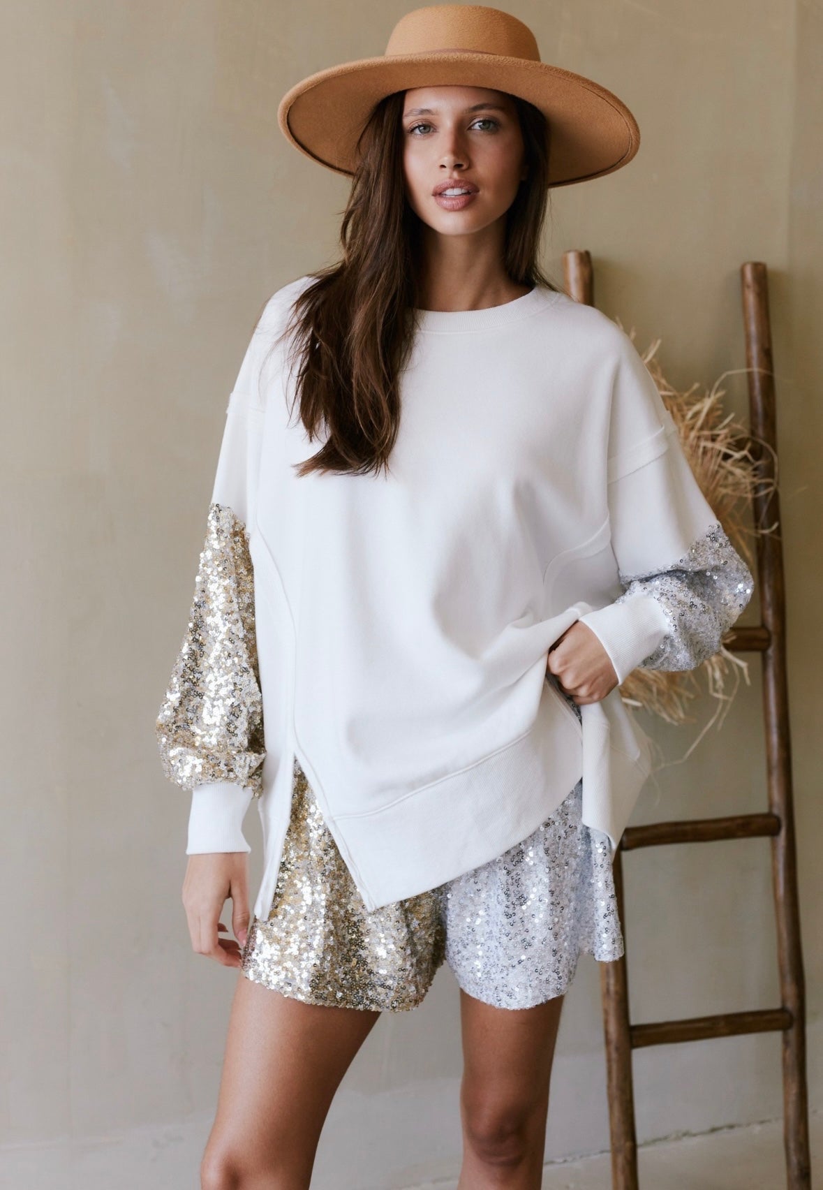 White sequin cheap sweater