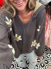 Hooded floral oversized top-Charcoal