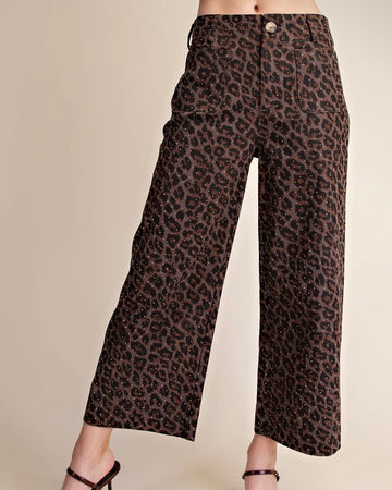 Mocha Leopard Rhinestone Pant