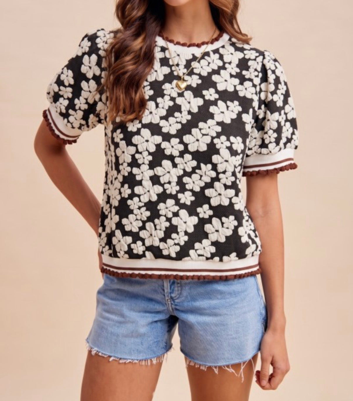 Flower Puff Sleeve Top