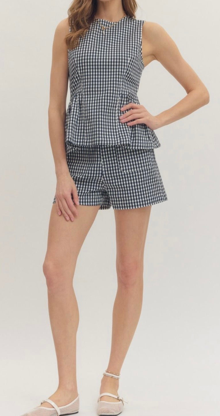 Navy Gingham Top