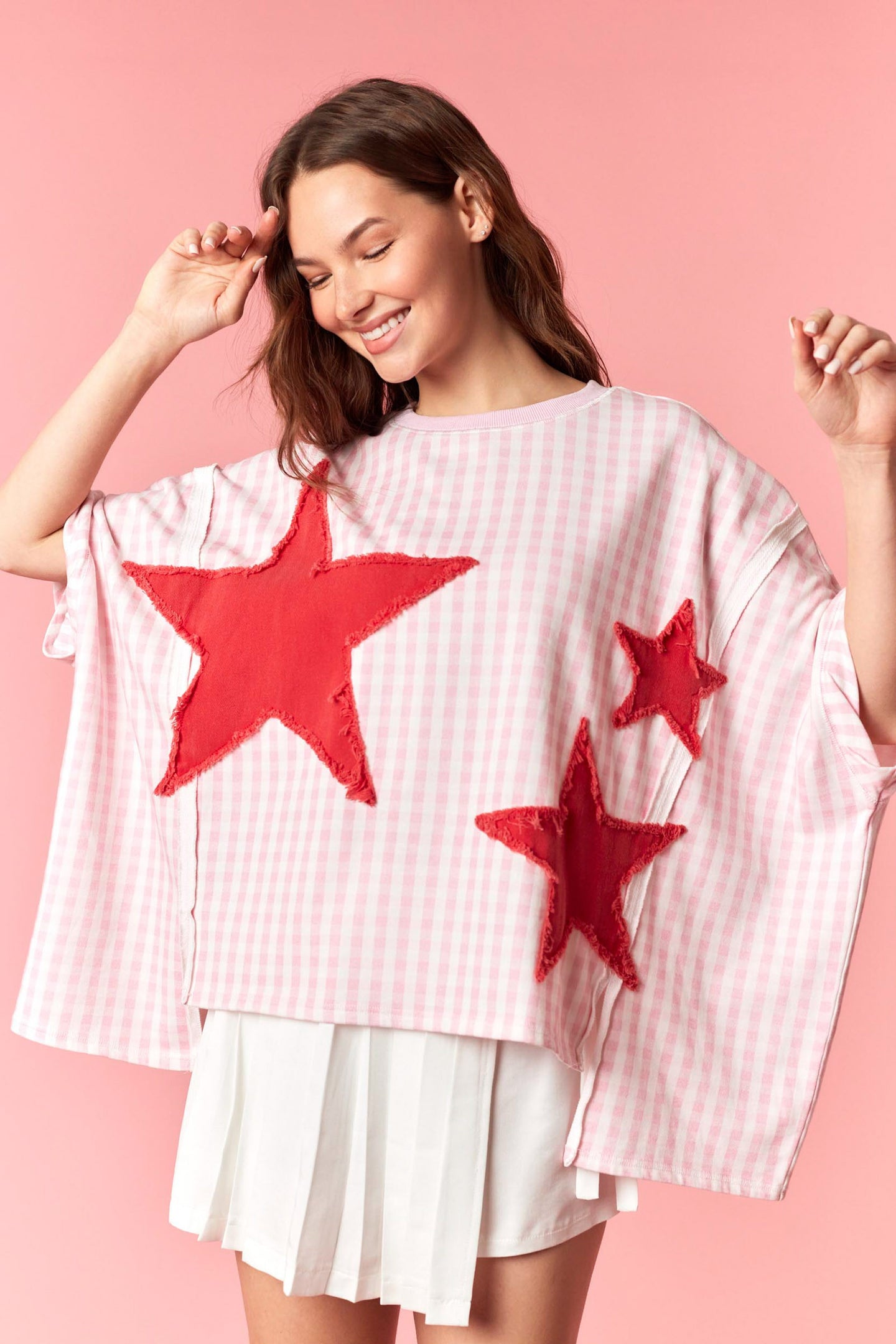 Pink red star top