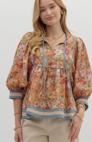 Vintage Floral 3/4 Sleeve Top