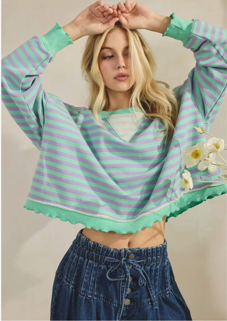 Cropped Striped Sage Top