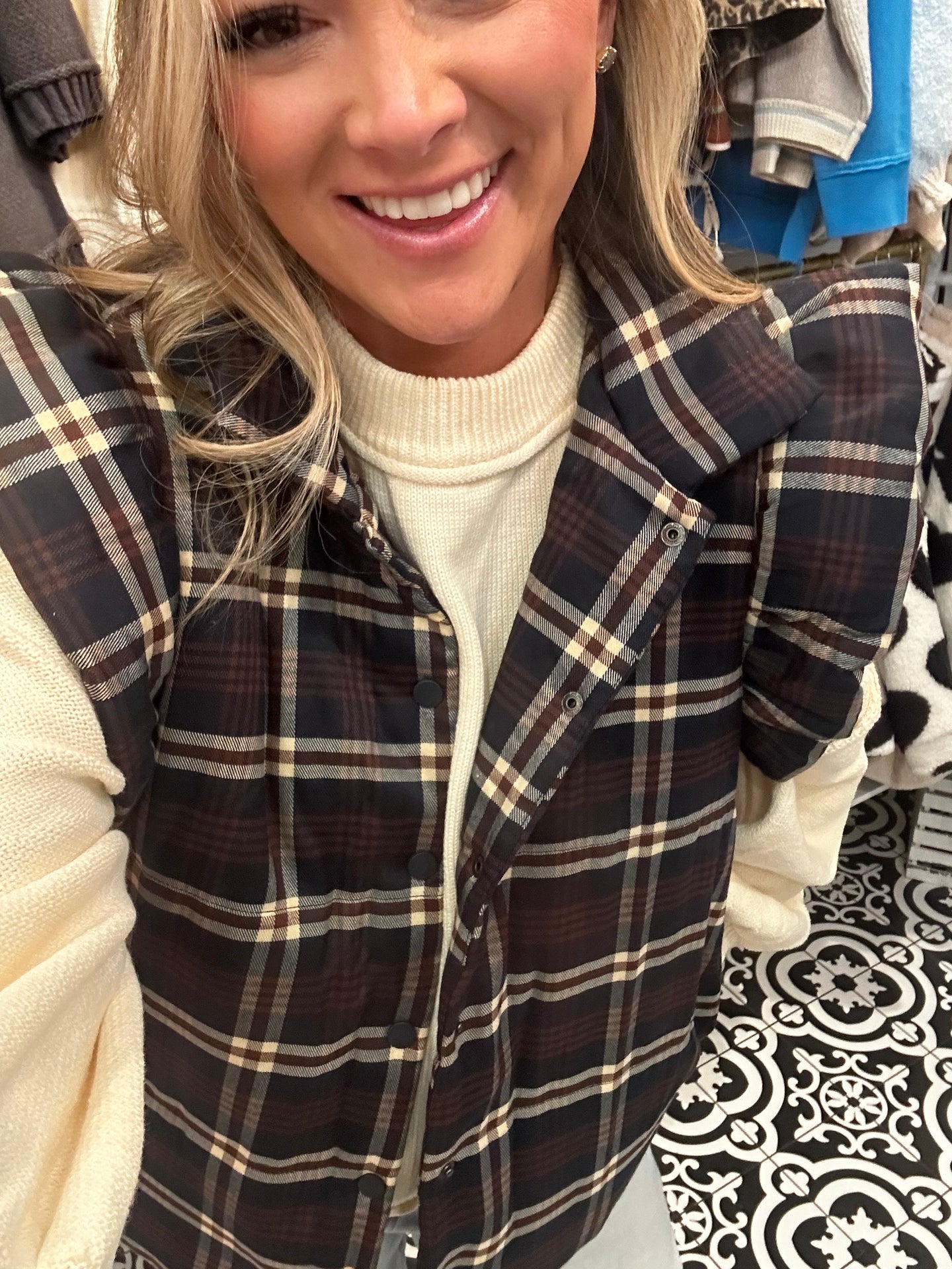 Plaid puffer vest