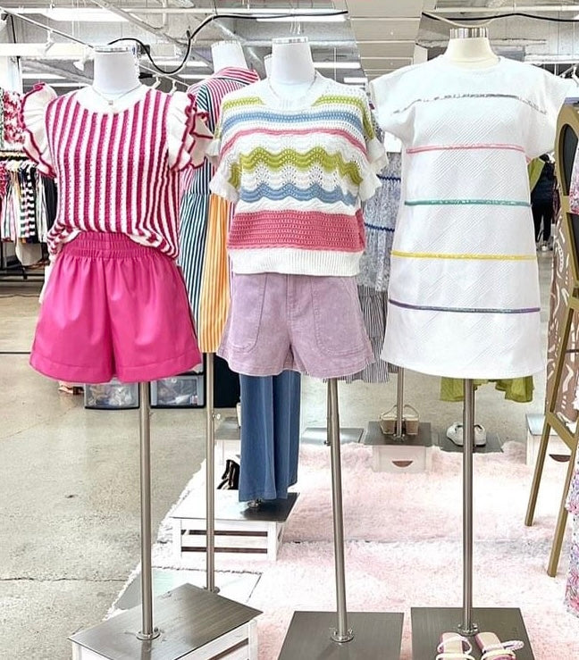 Pink/White Striped crochet Top (left)