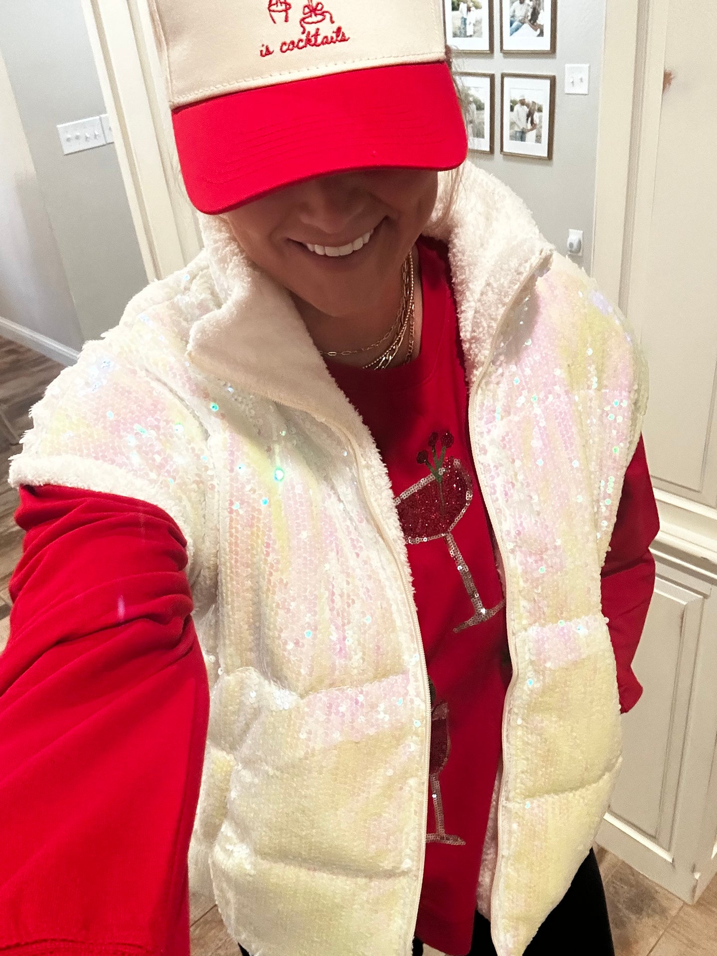 White Sequin Puffer Vest