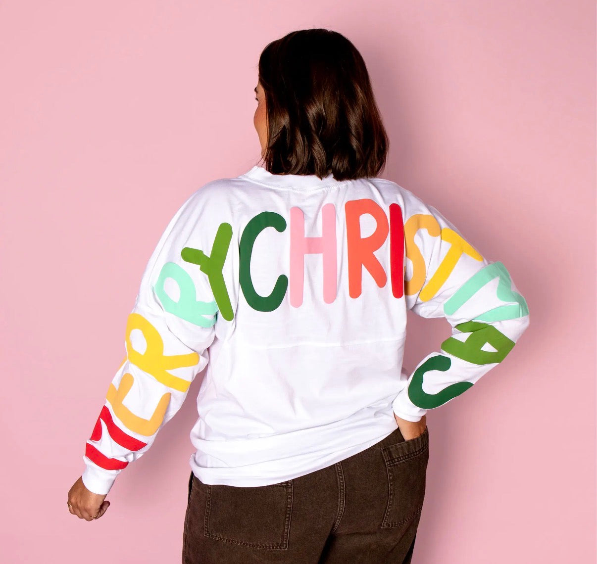 Merry Christmas Puff Print Dolman Long-Sleeve