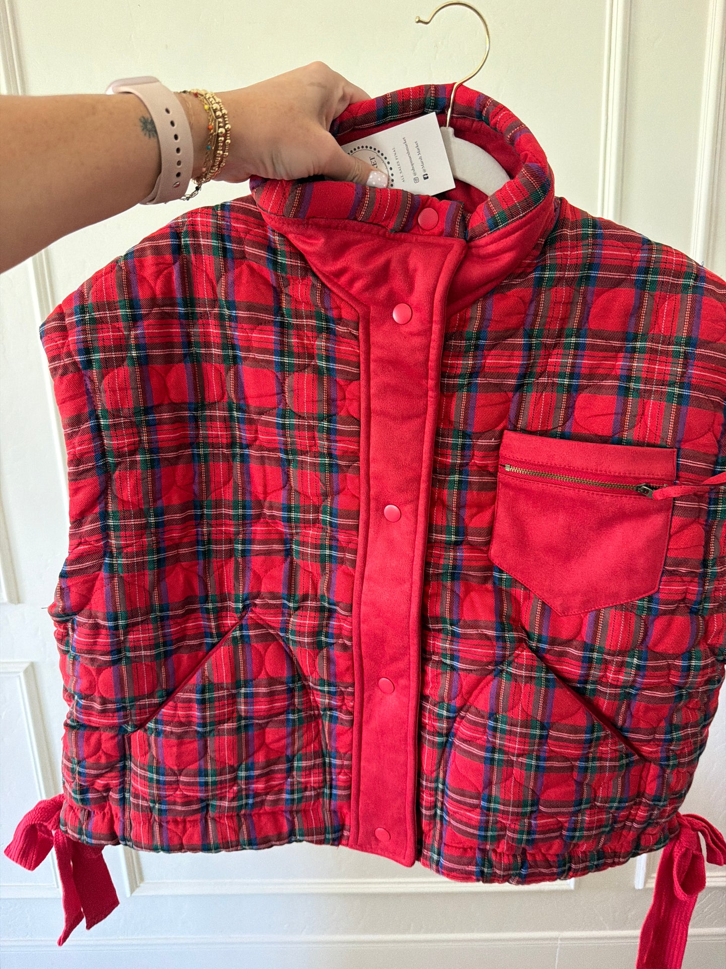 RED PLAID QUILTED VEST