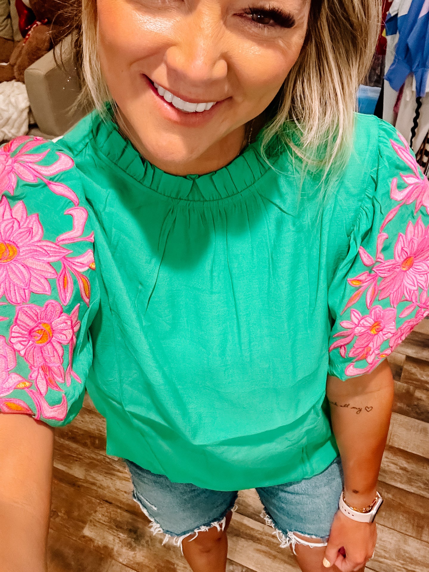 Green Embroidered Top