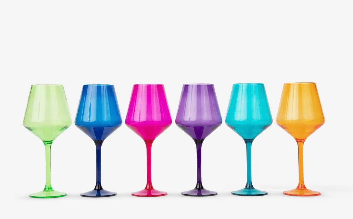 6 Acrylic Stemmed Wine Glasses