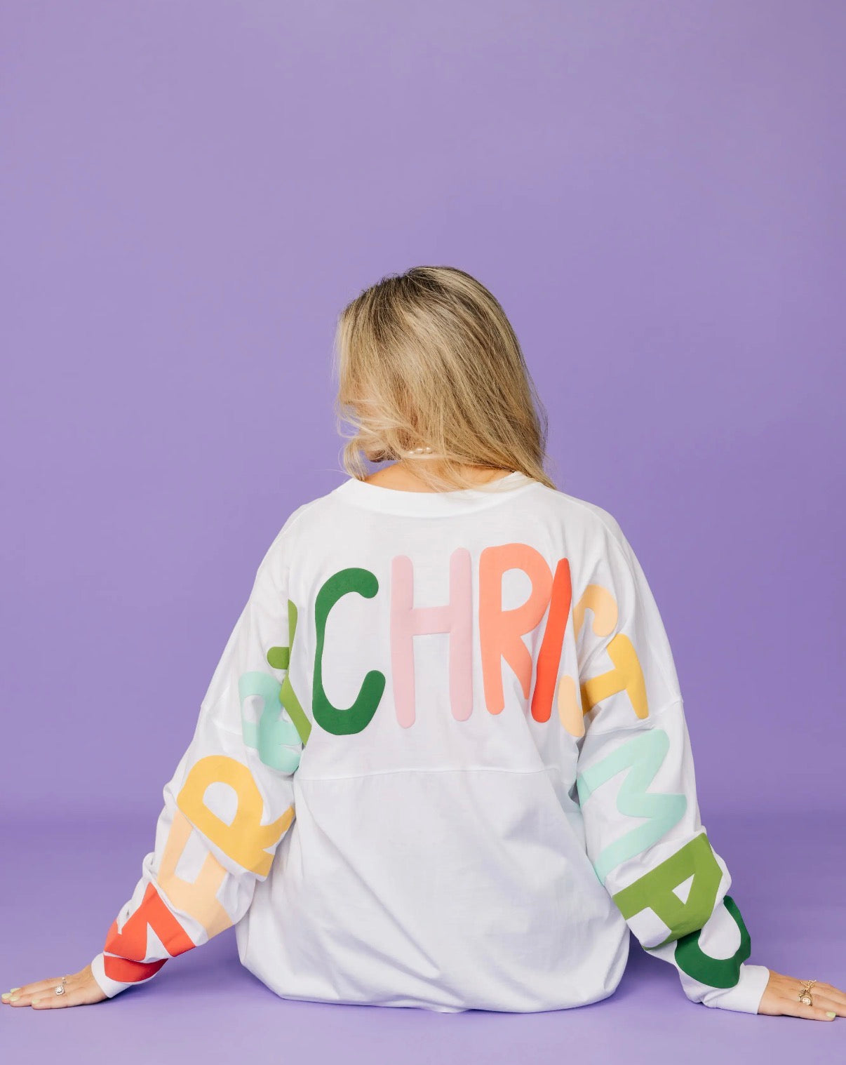 Merry Christmas Puff Print Dolman Long-Sleeve