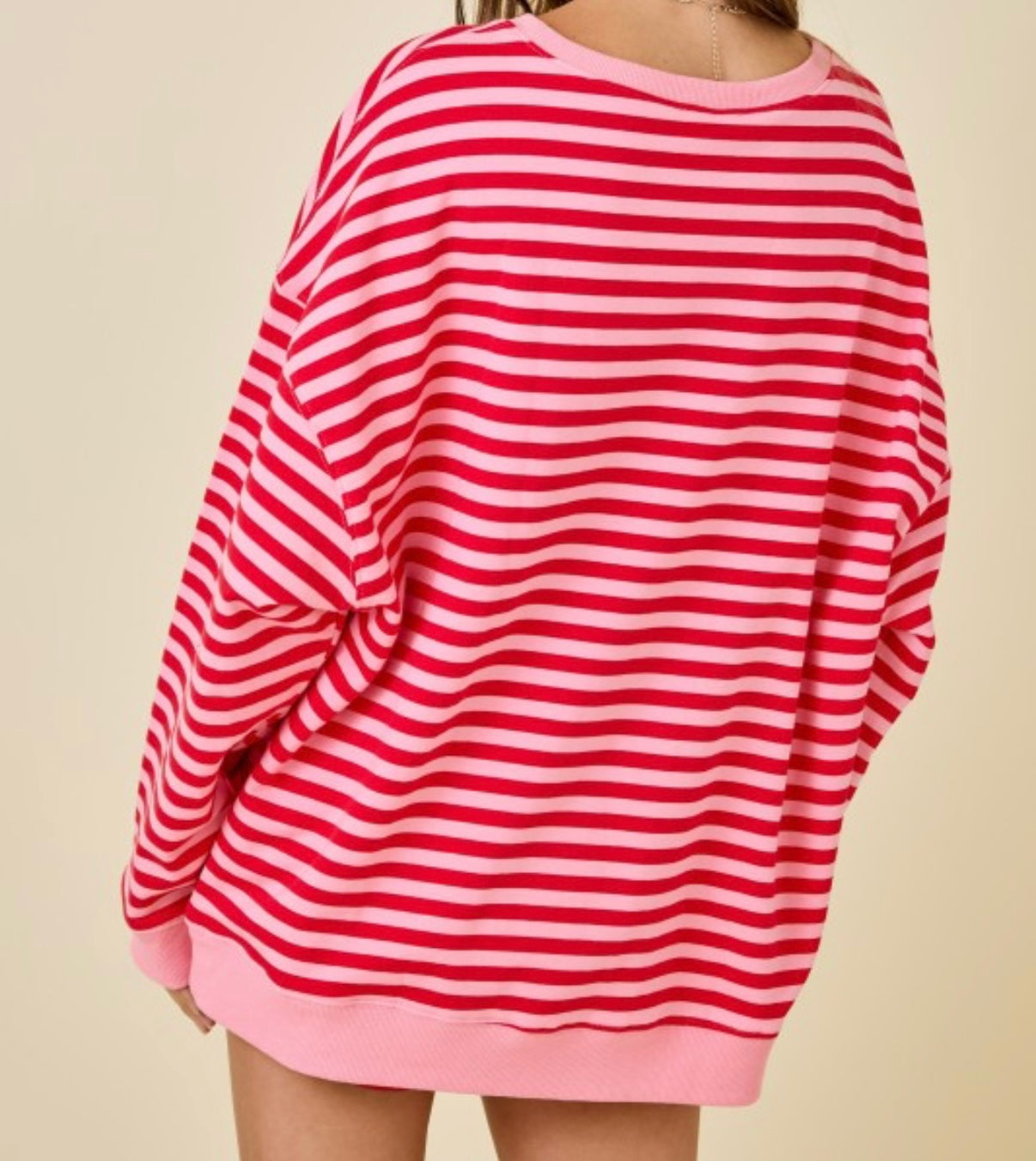 Red/Pink Striped Oversized Top