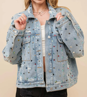 Distressed Denim Jewel Jacket