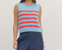Red Blue Top w gold buttons