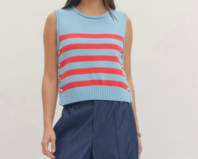 Red Blue Top w gold buttons