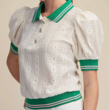 Puff Sleeve Lace Knit Top
