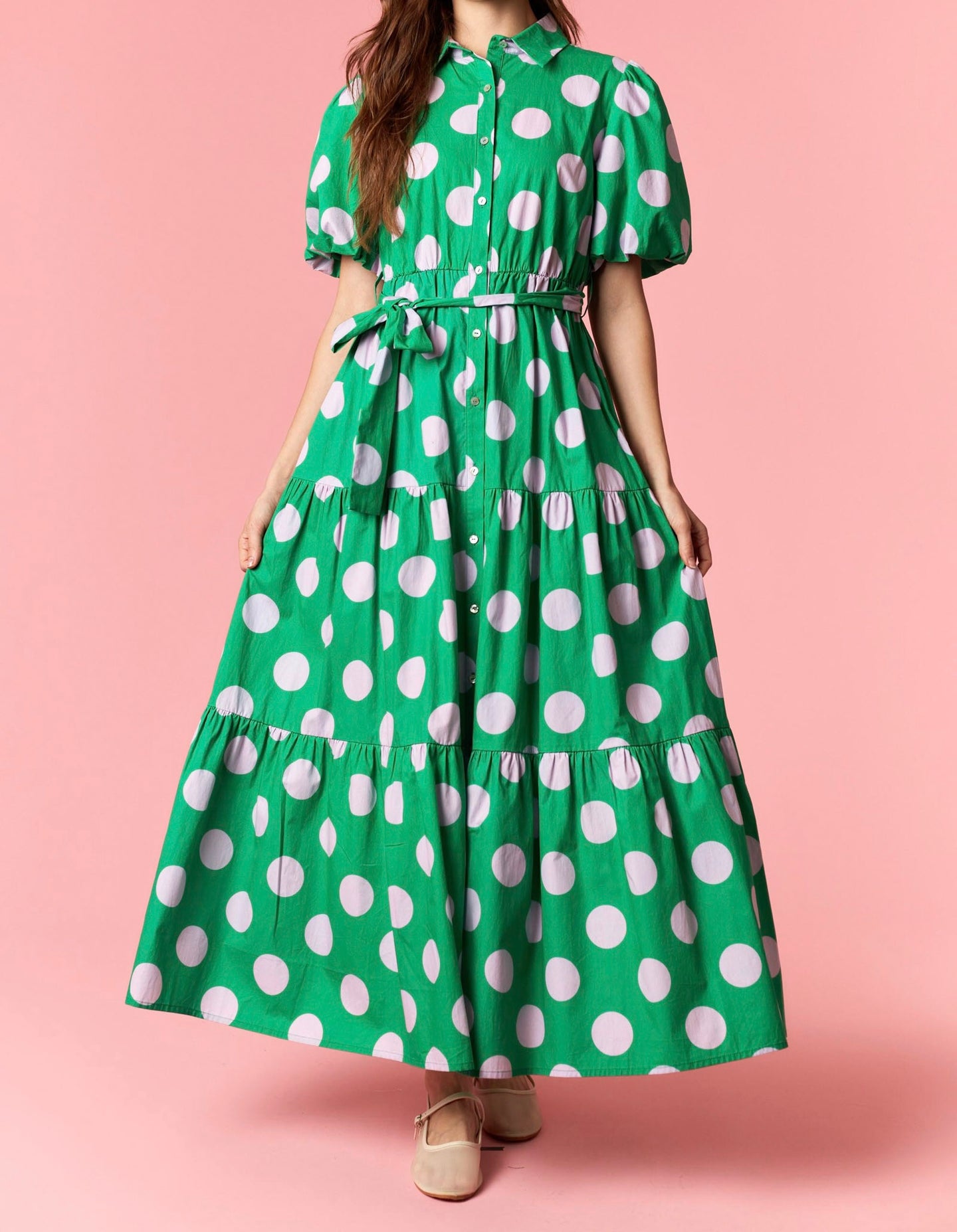 Green polka dot dress