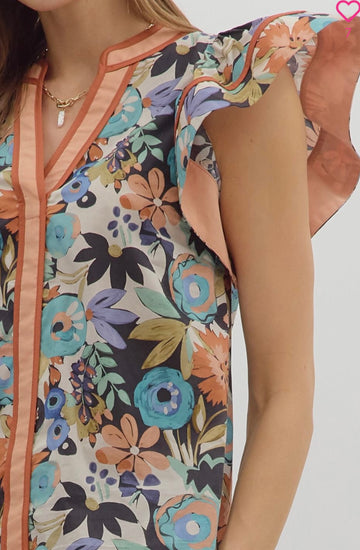 Floral Frenzy Ruffle Top