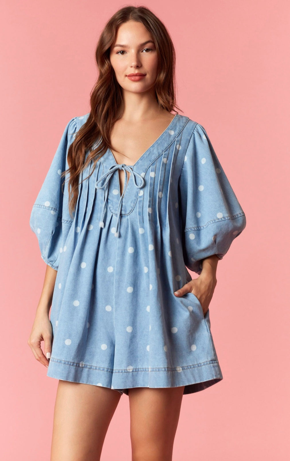 Denim Polka Dot Romper