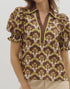 Abstract Floral Puff Sleeve Top
