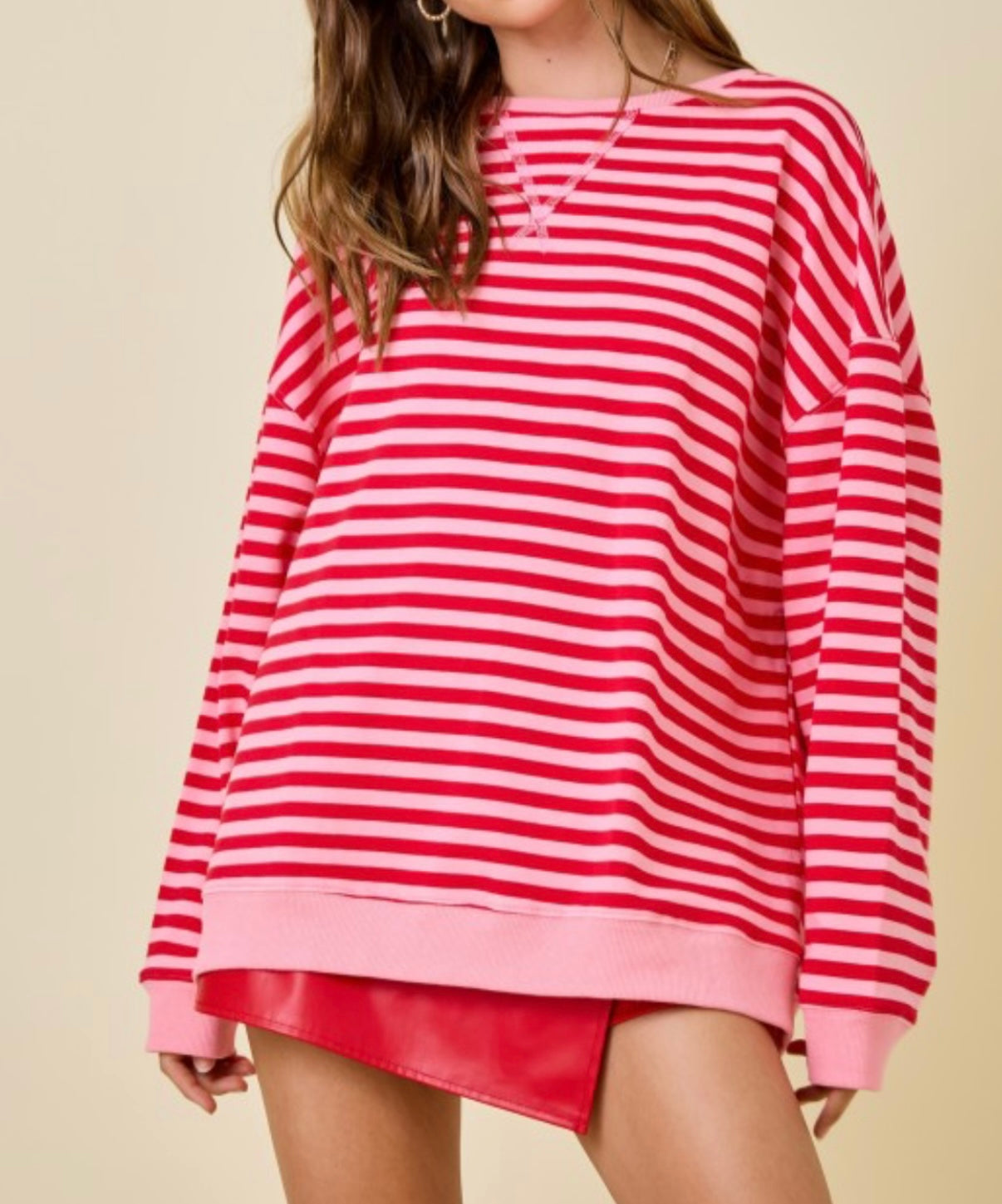 Red/Pink Striped Oversized Top