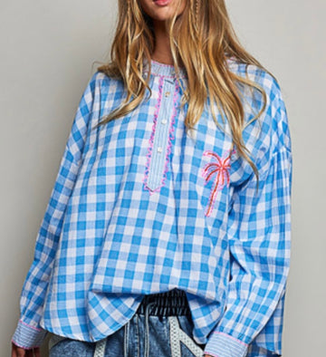 Blue Gingham Palm Top