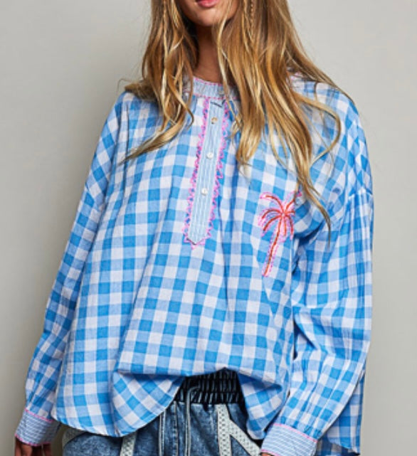 Blue Gingham Palm Top