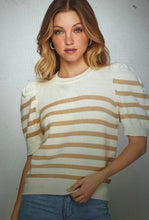 Cream Striped Puff Sleeve Top