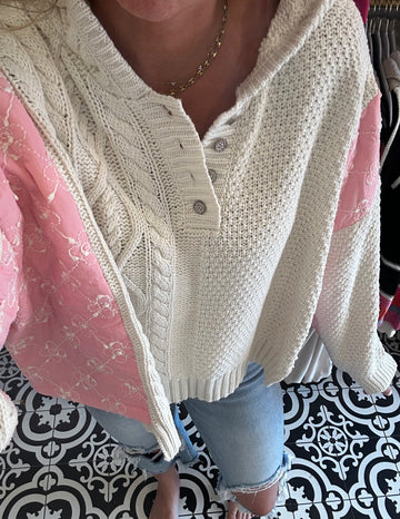 Hooded cream & pink pullover