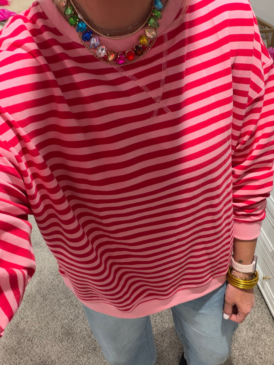 Red/Pink Striped Oversized Top