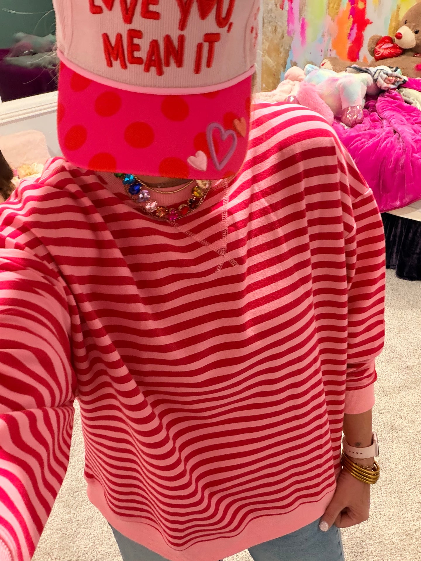 Red/Pink Striped Oversized Top