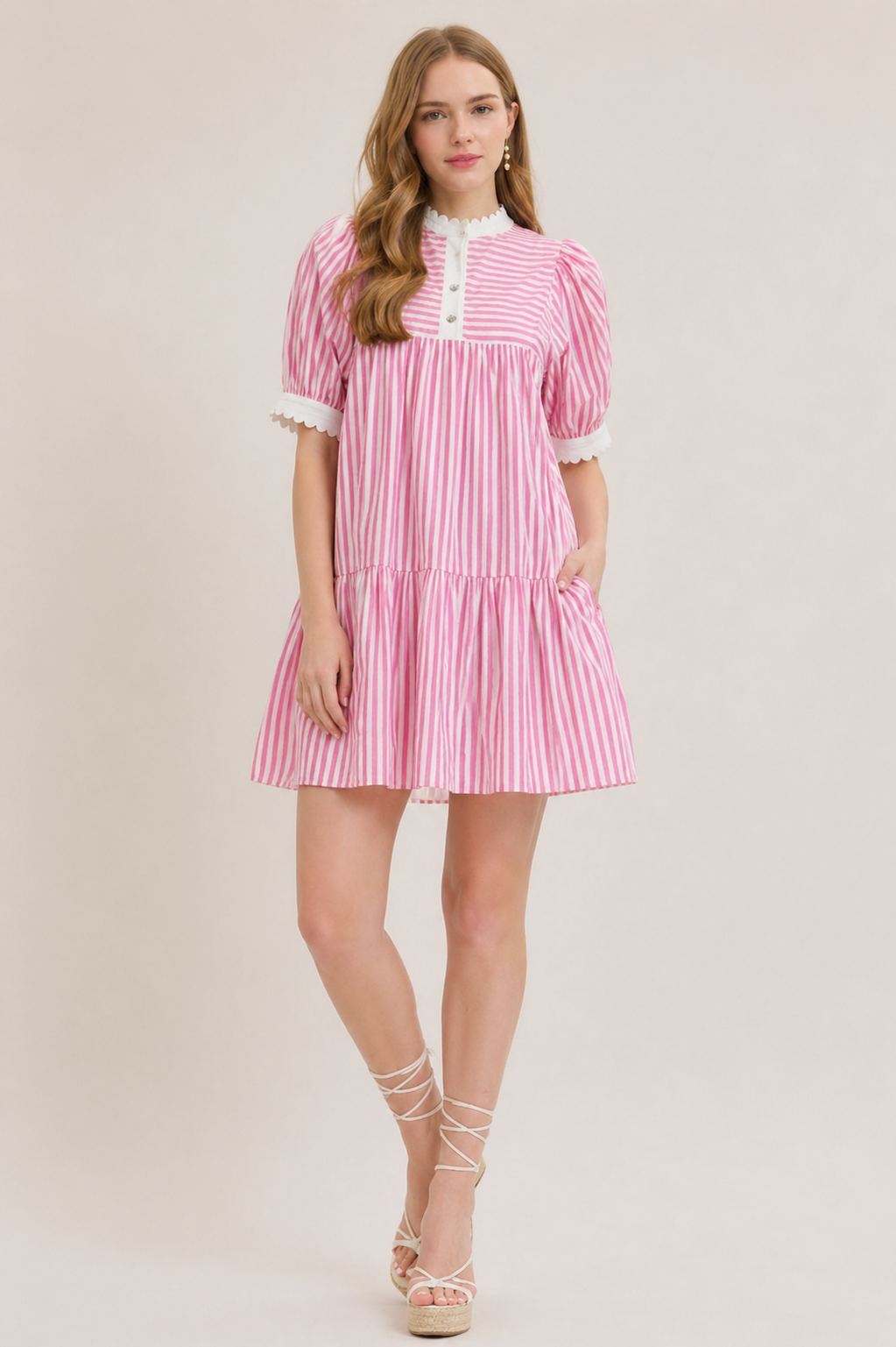 pink scalloped dress Scalloped-Lace Mini in Blush - M Size recs THE SCALLOP MINI DRESS w/shorts