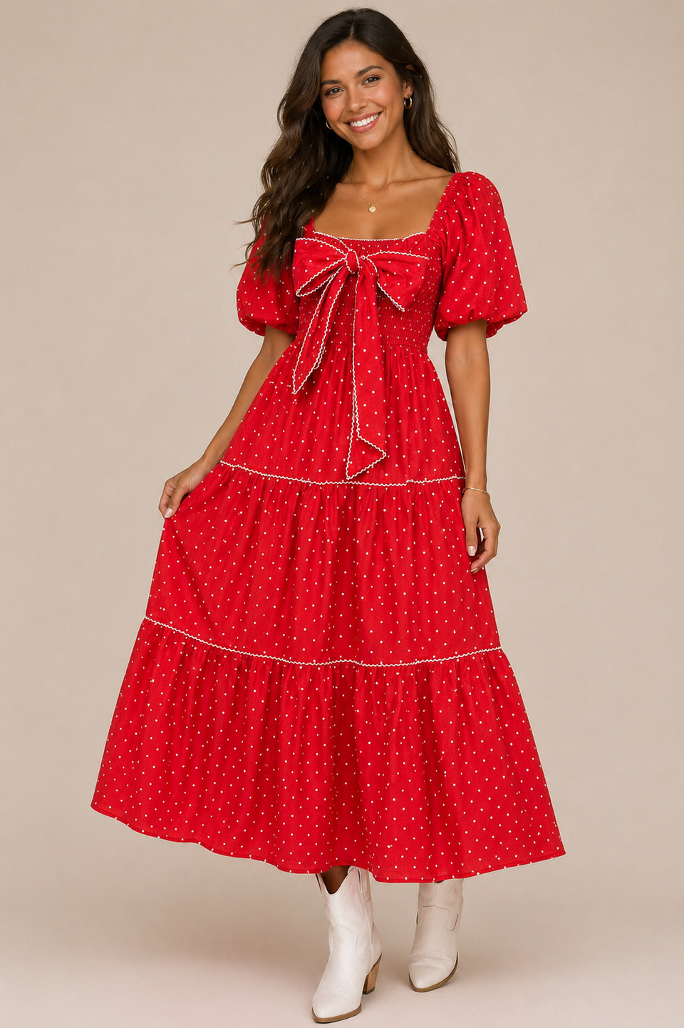 Red polka dot Bow dress
