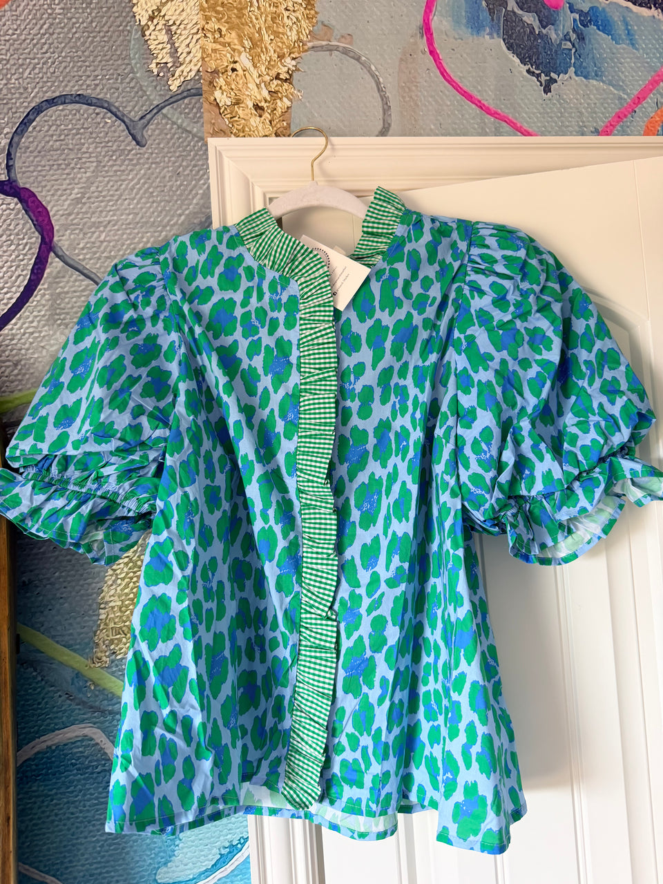 Green leopard top