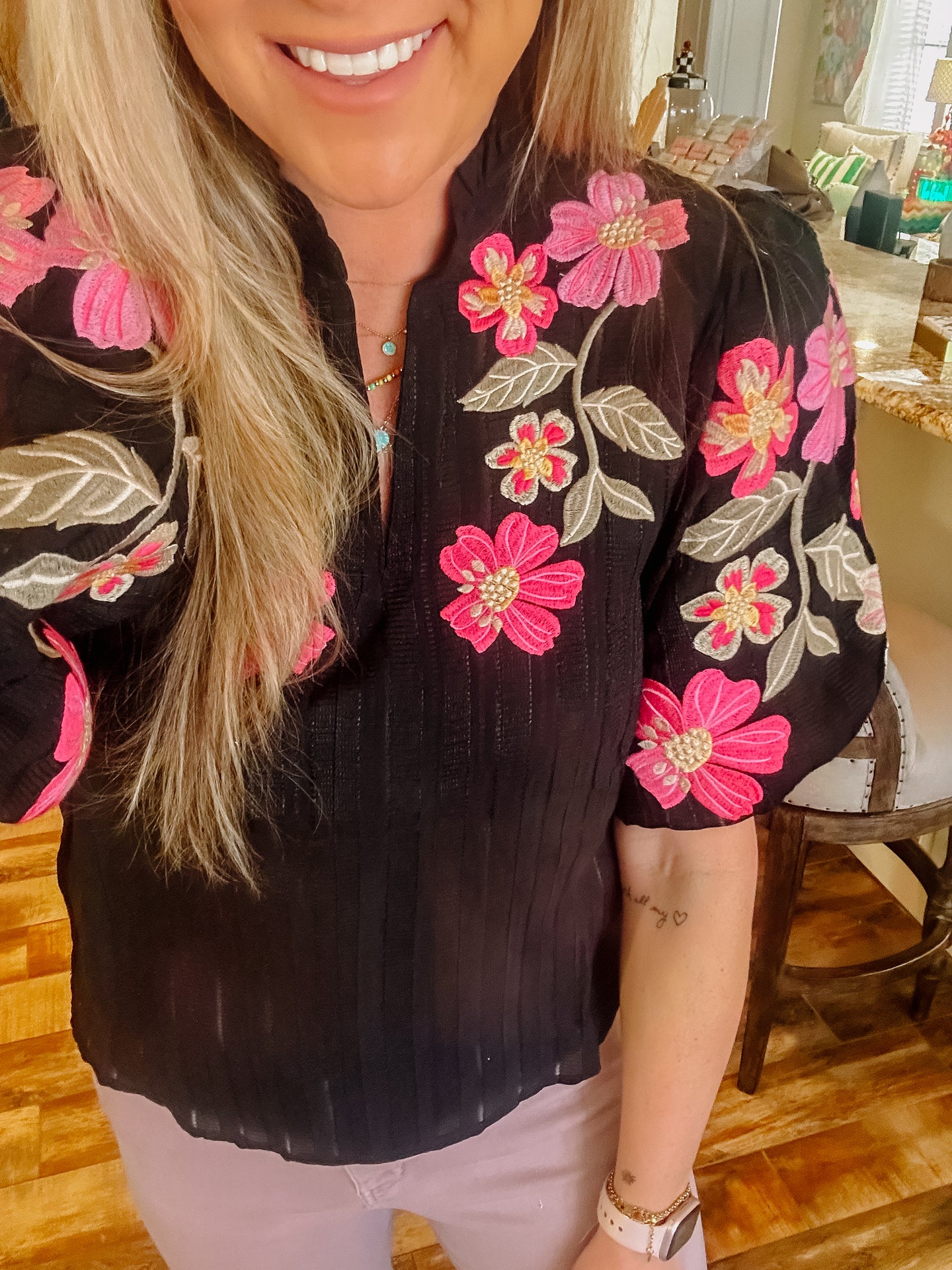 Black Shimmer embroidered Top