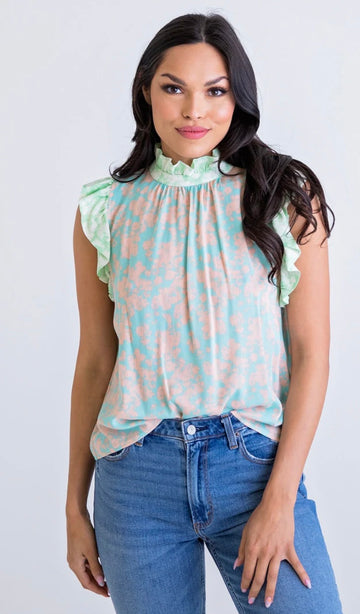 KARLIE Mix Floral Ruffle Sleeve top