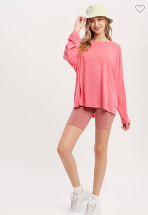Loose fit knit top open back pink